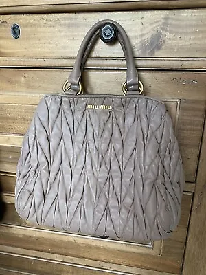 Miu Miu Matelasse Leather Tote Bag Beige • $375