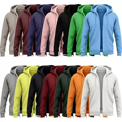 Mens Zip Up Hoodies Polyester Plain Hooded Sweatshirt Fleece Jacket Hoody Top UK • £12.50