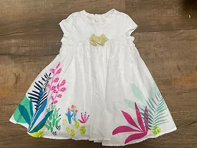 Catimini Dress White Floral Leaves Catus Gold  Ribbon  Size 2t Size 86 NWOT • $10