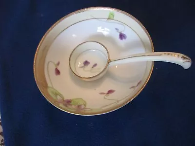 Vintage Nippon Hand Painted Mayo Set Dish & Spoon 4.5  Spoon Marked • $9.99