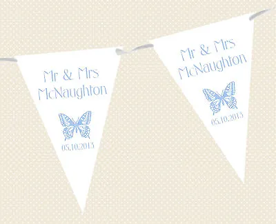 £5.95 • Buy PERSONALISED WEDDING BUNTING - BANNER - BUTTERFLY DESIGN Choice Of Flag Colours