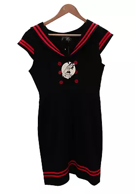 HELL BUNNY VIXEN Retro Style 60's Black/Red Sailor Style Dress UK M Unused Tags • £4.99