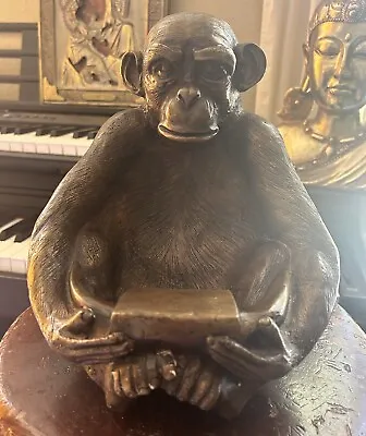 Antique Heavy Bronze Chimpanzee Form Bowl Sculpture Statue Ape Monkey 15.5 Lbs • $1450