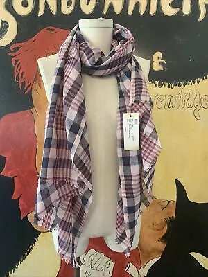 Vismaya Scarf Stole Wrap Shawl Anthropologie Cotton Linen Pink Navy Plaid • $27.88