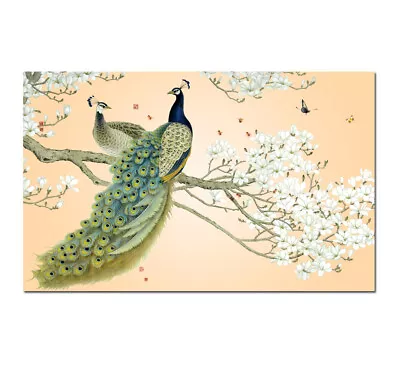 Peacocks In Magnolia Flower Wall Art Painting Pictures Print On Canvas Picture • $15.90