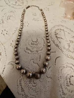 Vintage Mexico Taxco Sterling Silver 925 Graduated Bead Necklace 16  • $165