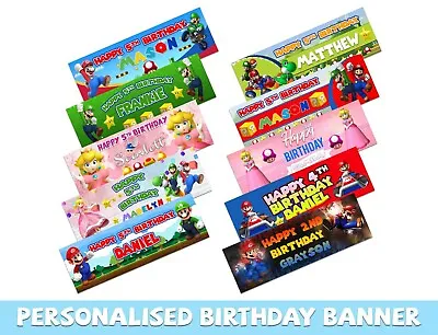 Personalised Mario Design Birthday Banners Kid Party Decoration Children 88 • £15.99