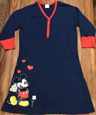 Disney Store Cotton Nightgown LS Jersey S/M Sleep Shirt Mickey Mouse Gown NWOT • $11.15