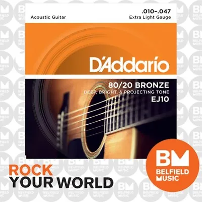 $14.99 • Buy D'Addario EJ10 Acoustic Guitar Strings 80/20 Bronze 10-47 Extra Light