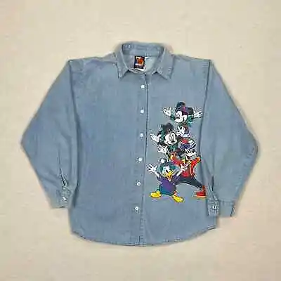 Vintage 90's Walt Disney's Mickey Mouse Long Sleeve Denim Shirt Jacket • $30