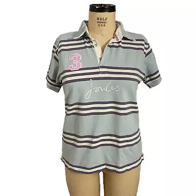 Joules Women's Milky Blue And Pink Beaufort Rugby Striped Polo Sz US 12/ EUR XL • $16.80