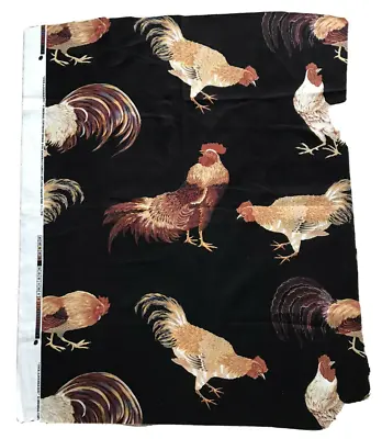 Cock A Doodle Doo KINGSWAY Chickens Roosters Cotton Fabric Remnant 37 X 28  • $8.98
