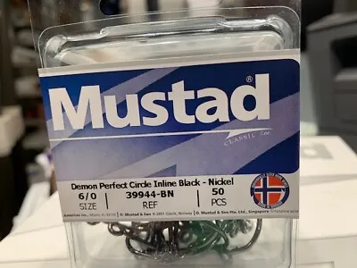 Mustad Inline Circle Hook-39944-bn-6/0 Size-50pack - Circle Hook-point Bent In • $19.95