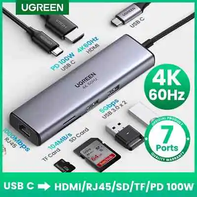 $59.95 • Buy Ugreen 7 In 1 USB C HUB Adapter To USB 3.0 HDMI 4K 60Hz PD For Laptop Mac Dell 