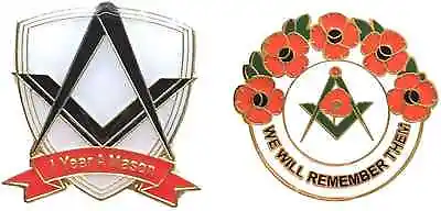 1 Years A Mason Masonic Badge And Masonic We Will Remember Enamel Badge • £9.99