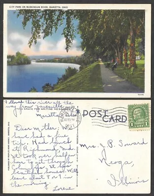 1937 Ohio Postcard - Marietta - City Park On Muskingum River  • $3.50