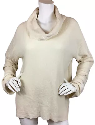 Margaret Winters Nubby 100% Cotton Cowl Neck Tunic Sweater Ribbed Sleeve Ivory S • $18