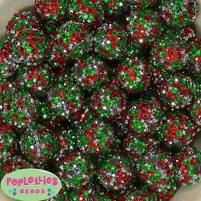 $10.75 • Buy 20mm Christmas Confetti Rhinestone Bubblegum Beads 20pc Chunky Gumball Crystal