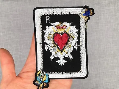 Embroidered/Rhinestone/beaded Poker Card Red Heart Sew-on Patch- USA Shipping • $15