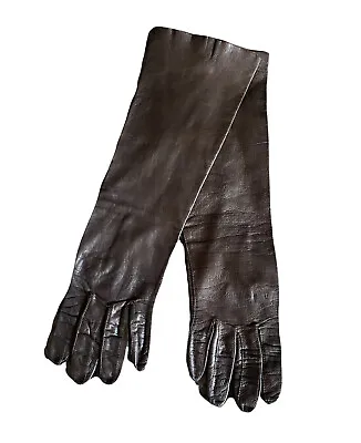 New Vintage Womens Long 14” Brown Leather Gloves No Lining Very Soft Size 6.5 • $18.10