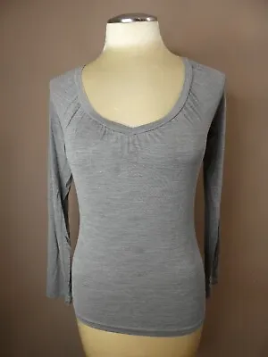 Majestic Paris Women's 1 Grey Silk Blend Top Long Sleeve Knit Stretch Ruch Neck • $29.99