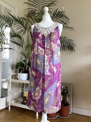 Damsel In A Dress Uk10  Silk Chiffon Shift  Lined  Pearl Beaded Neckline Vgc • £15