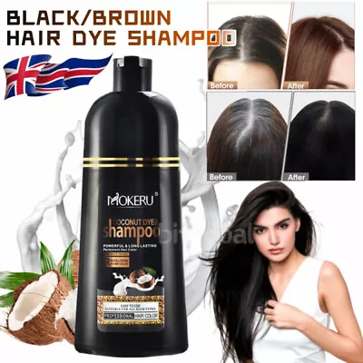 500ml Instant Hair Dye Colour Shampoo Fast Dye Black/Brown/Coffee Permanent UK • £9.25