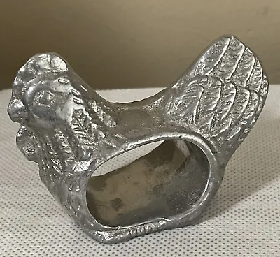 3 Vintage Pewter Farm Animal Napkin Rings Pig Chicken Duck • $21