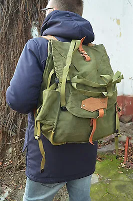 LIGHT Canvas Army Backpack With WEBBING For The Helmet Vintage Army Rucksack  • $52