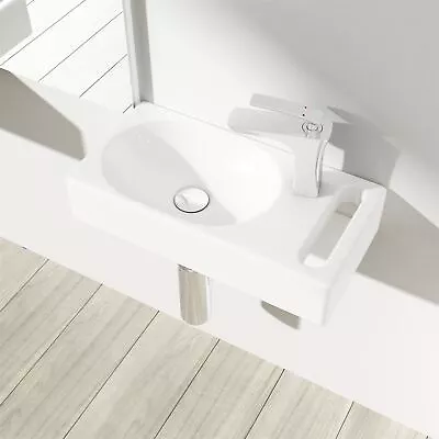 Cloakroom Wash Basin Sink Vanity Wall Hung White RH Tap Hole & Towel 440x220mm • £47.19