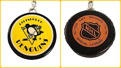 Vintage Pittsburgh Penguins Hockey Puck Keychain 1989 NHL Team Logo Souvenir  • $17.10