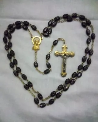 Vtg DK BLUE GLASS ROSARY W/POUCH Holy Catholic Prayer Beads Our Lady Virgin Mary • $17