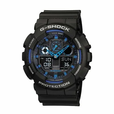 Casio G-SHOCK GA100-1A2 Standard Analog-Digital Black & Blue 200m Men's Watch • $88.95