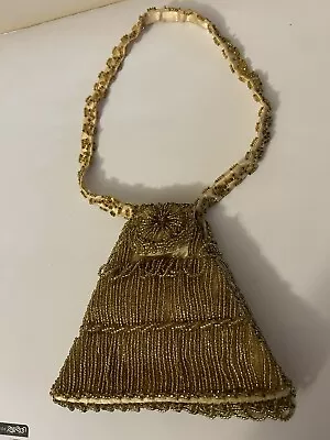 Walborg Vintage Flapper Gold Beaded Evening Bag Handbag Purse 6x7” • $24.50