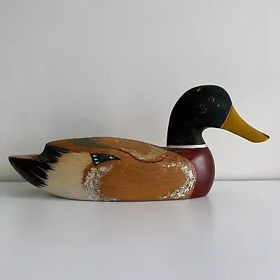 Vintage Hand Painted Wooden Duck Decoy Mallard Solid Body 14  Folk Art • $395.99