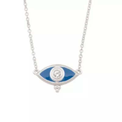 JUDITH RIPKA Evil Eye Necklace White Topaz W/ Blue Enamel Sterling Silver NEW • $99.99