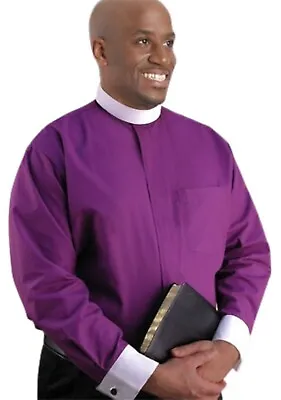 Men's Clergy Cotton Full Collar Roman Purple Clergy Shirt For Men • $45.99