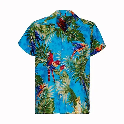 MENS HAWAIIAN SHIRT STAG BEACH HAWAII ALOHA SUMMER HOLIDAY Light Blue NEW PARROT • £9.99