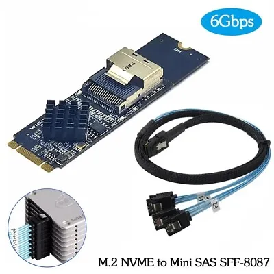 New M.2 NVMe To Mini SAS SFF-8087 Expansion Card Support 4 Port SATA3.0 6Gbps • $24.97