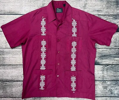 Guayabera By Haband Shirt Short Sleeve Button Up Wedding Burgundy Wine Large • $11.99