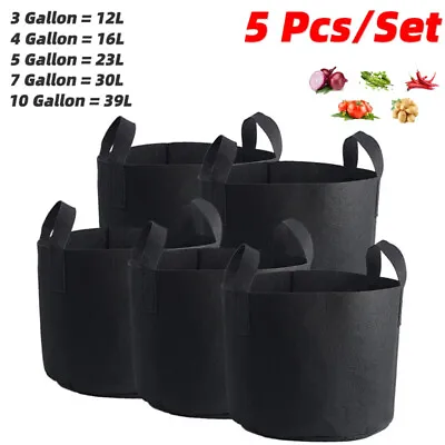 5-Pack Round Plant Pots Grow Bags Thickened Nonwoven Fabric 2/3/5/7/10 Gallon • $12.21
