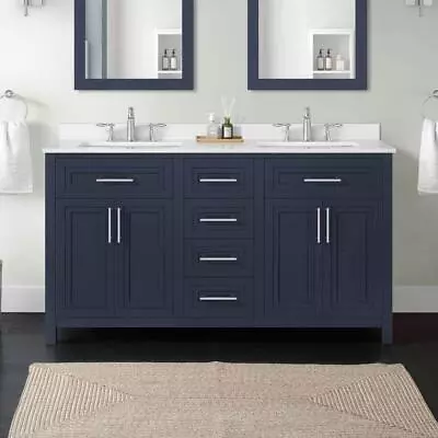 Home Decorators Collection Bath Vanity 60 Wx19 Dx34 H Midnight Blue W/ Stone Top • $813.12