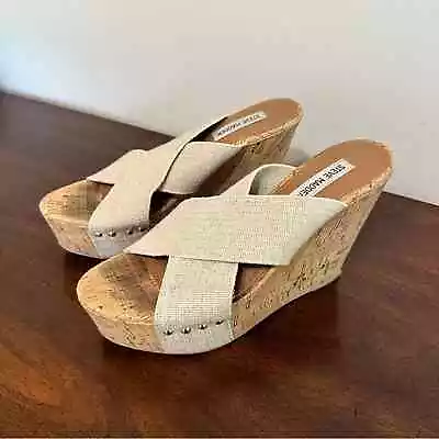 Steve Madden Pride Criss Cross Cork 4  Wedge Platform Shoes Women's Size 6.5 • $28