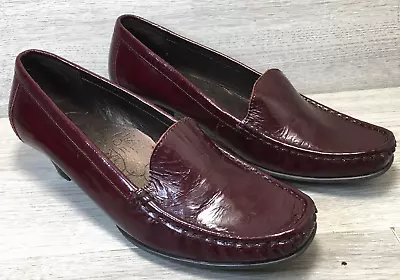 M & S Footglove Wine Patent Leather Slip On Shoes Uk 5.5 Womens Kitten Heel • £10.90