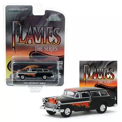 GREENLIGHT 30117 1955 Chevrolet Nomad - Black With Flames Diecast Car 1:64 • $5.56