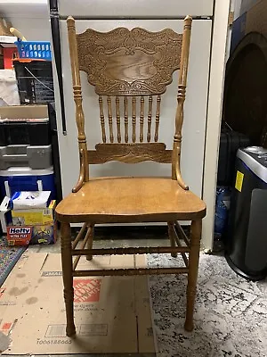 Vintage Solid Oak Pressed Back Side Dining Chairs (Set Of 6) • $550