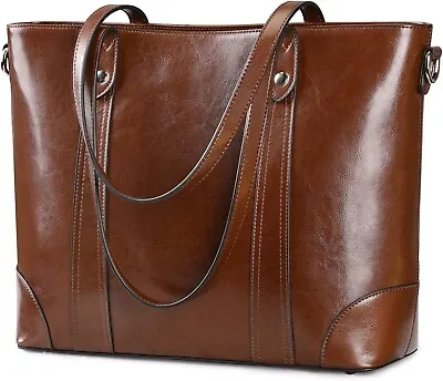 S-ZONE Leather Tote Bag For Women Office Shoulder Handbag 15.6 Inch Work Laptop  • $125.49