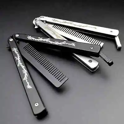 Foldable Comb Stainless Steel Practice Training Butterfly Knife Comb Brushes • $17.46