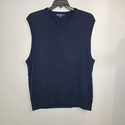 Cremieux Mens Classic SZ XL Navy Blue V Neck Sweater Vest Supima Cotton Grandpa • $17.96