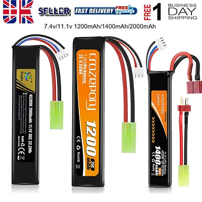 11.1V 2000mAh Airsoft Stick Battery 30C LiPo Battery With Mini Tamiya Connector • £14.99